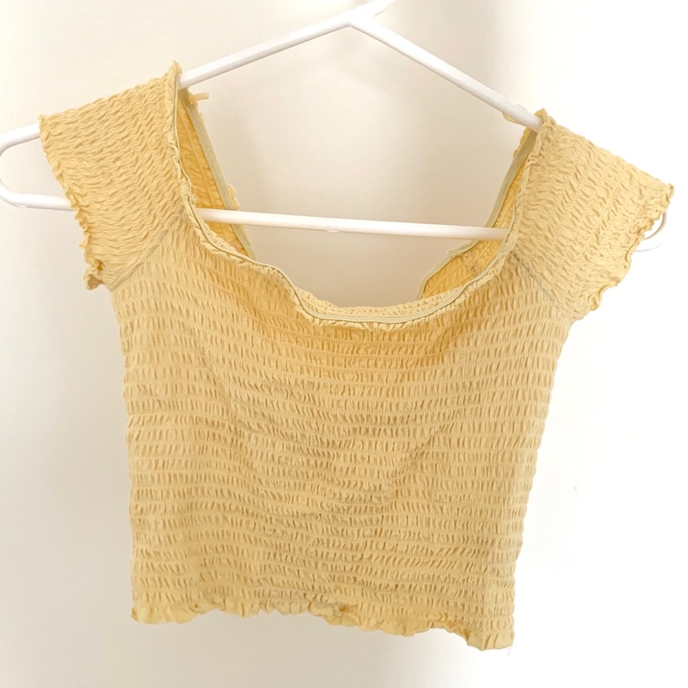 Garage Yellow Smocked Off the Shoulder Top